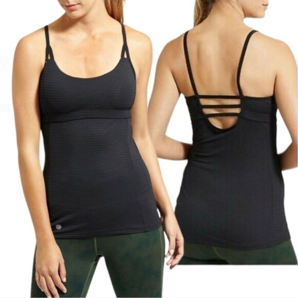 Athleta Flow Yoga black workout open back stretch padded tank top x small - Picture 1 of 7